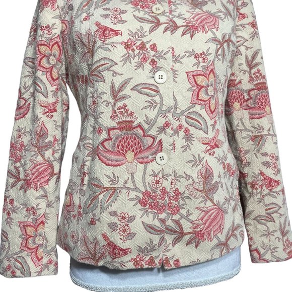Silk Blend Floral Jacket 6P Petite 6 Button-up Talbots Lotus Cotton Textured - Picture 7 of 15